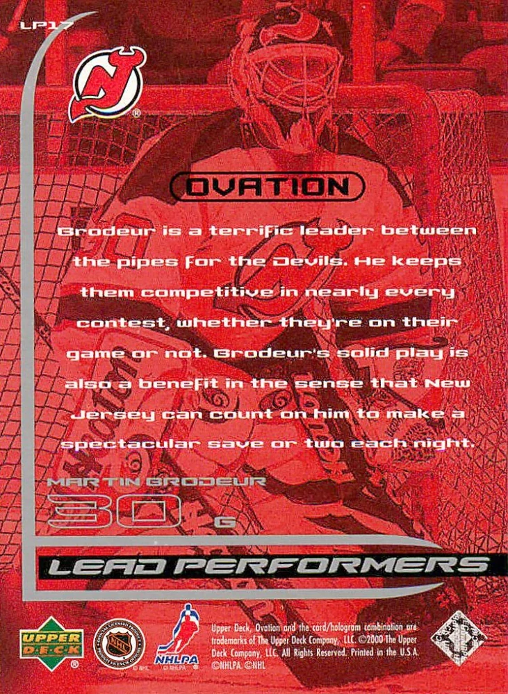1999-00 UD Ovation - Martin Brodeur - Lead Performers #LP17