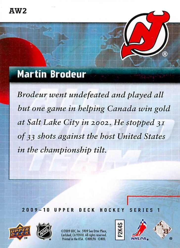 2009-10 UD Series 1 - Martin Brodeur - All World Team #AW2