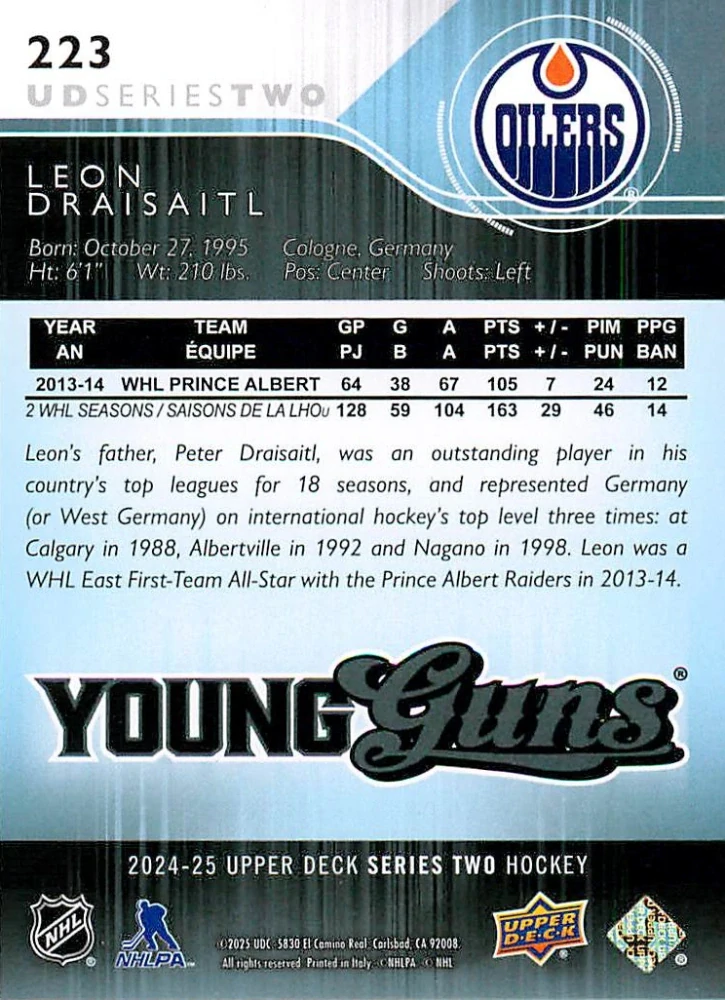 2024-25 UD Series 2 - Leon Draisaitl - Young Guns Renewed #223