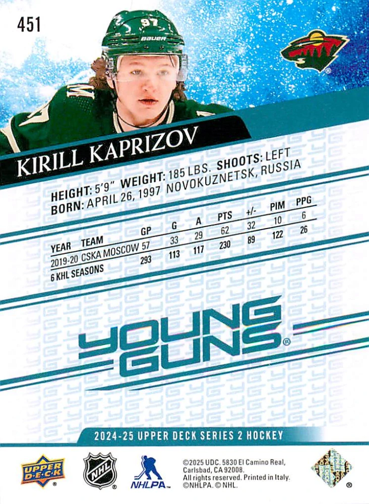2024-25 UD Series 2 - Kirill Kaprizov - Young Guns Renewed #451