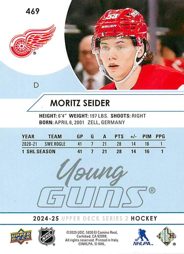 2024-25 UD Series 2 - Moritz Seider - Young Guns Renewed #469