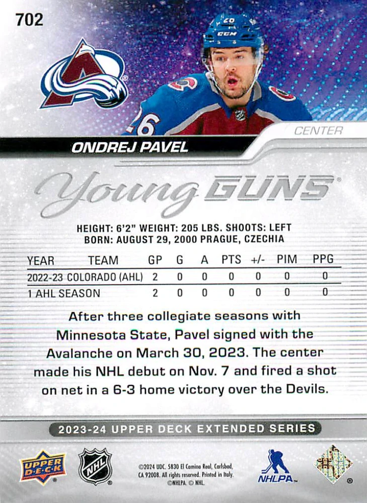2023-24 UD Extended Series - Ondřej Pavel - Young Guns Outburst #702