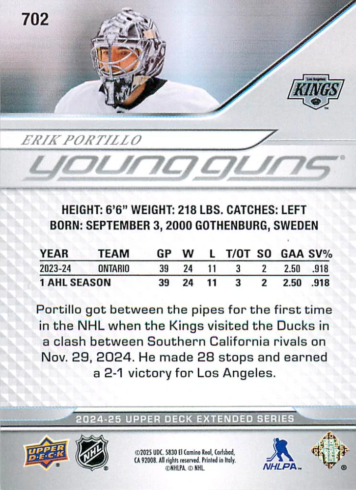 2024-25 UD Extended Series - Erik Portillo - Young Guns #702