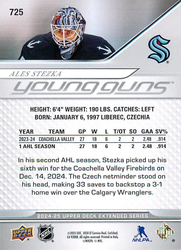 2024-25 UD Extended Series - Aleš Stezka - Young Guns #725