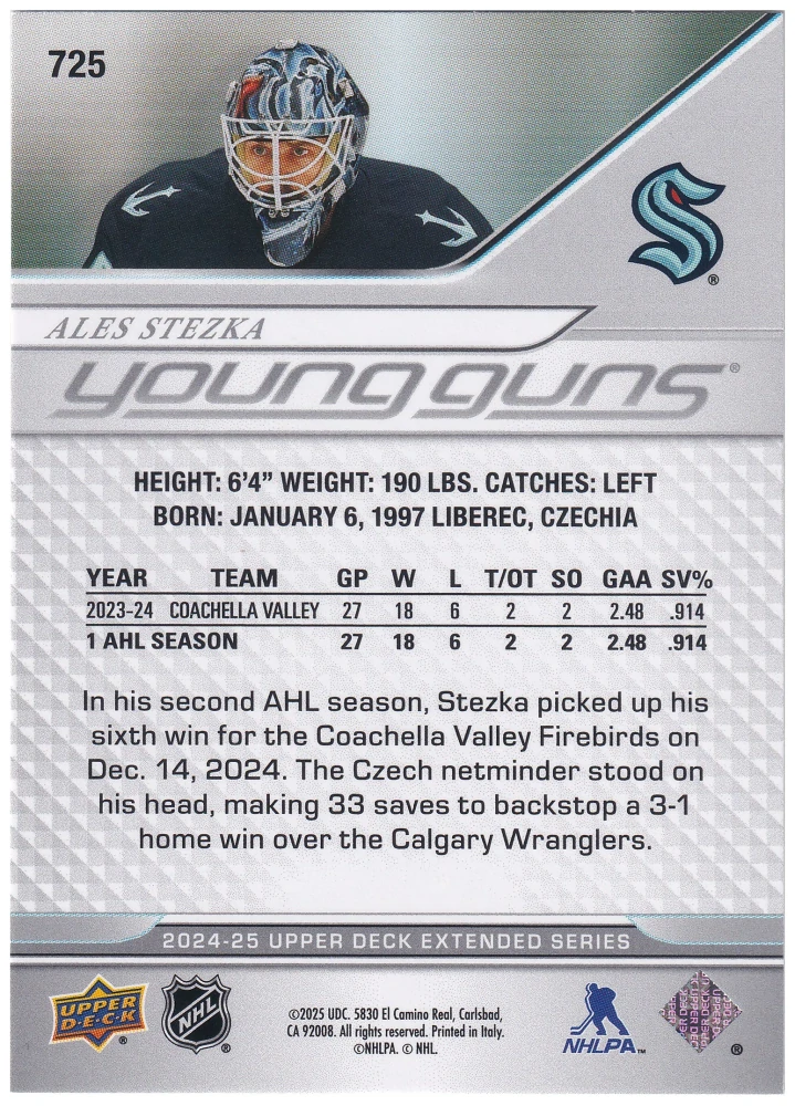 2024-25 UD Extended Series - Aleš Stezka - Young Guns #725
