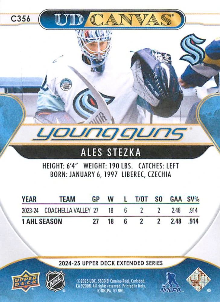 2024-25 UD Extended Series - Aleš Stezka - Young Guns Canvas #C356