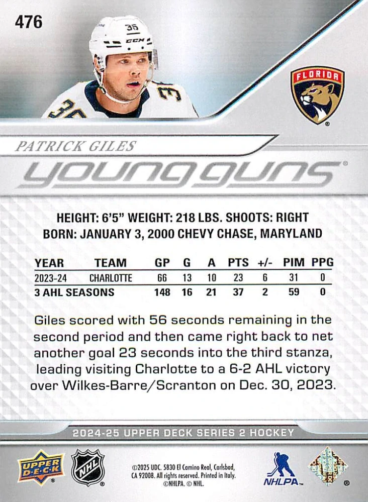 2024-25 UD Series 2 - Patrick Giles - Young Guns #476