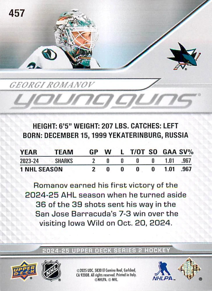2024-25 UD Series 2 - Georgi Romanov - Young Guns #457
