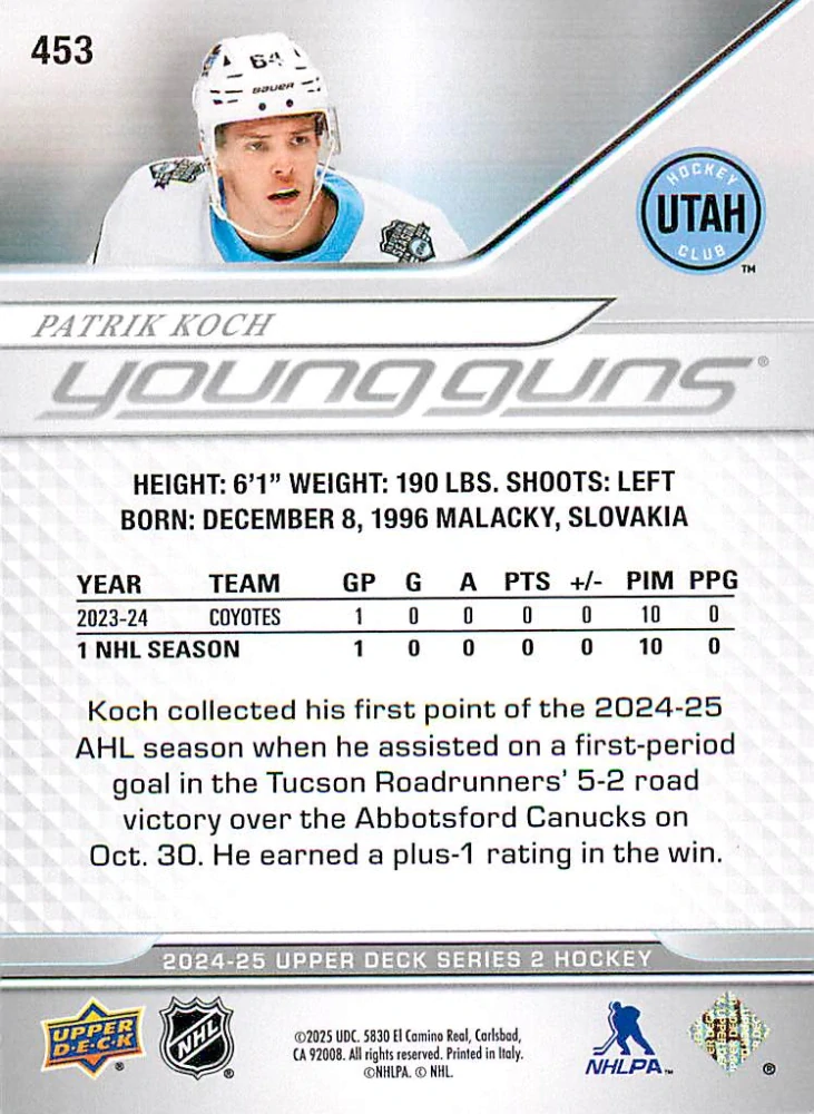 2024-25 UD Series 2 - Patrik Koch - Young Guns #453