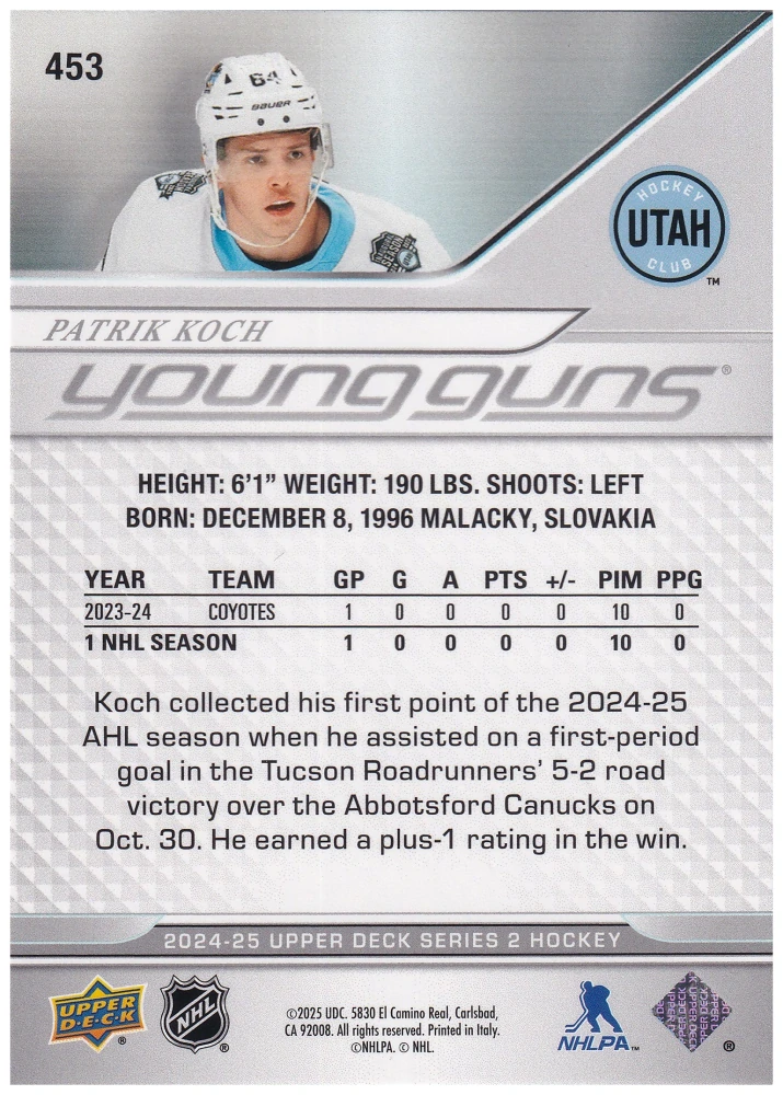 2024-25 UD Series 2 - Patrik Koch - Young Guns #453