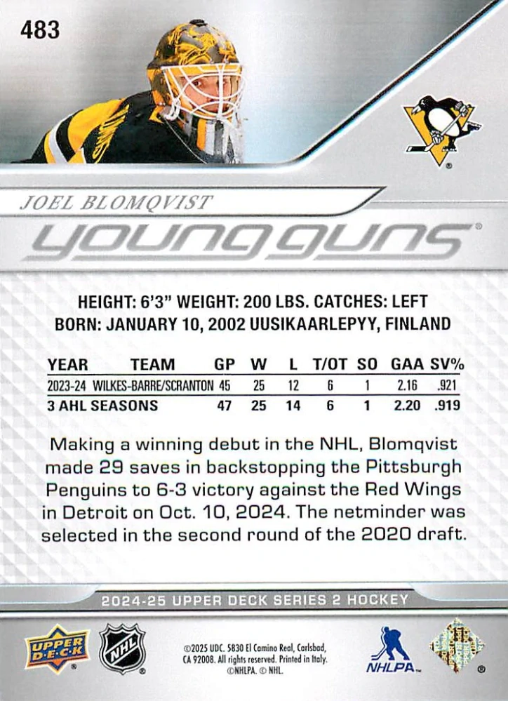 2024-25 UD Series 2 - Joel Blomqvist - Young Guns #483