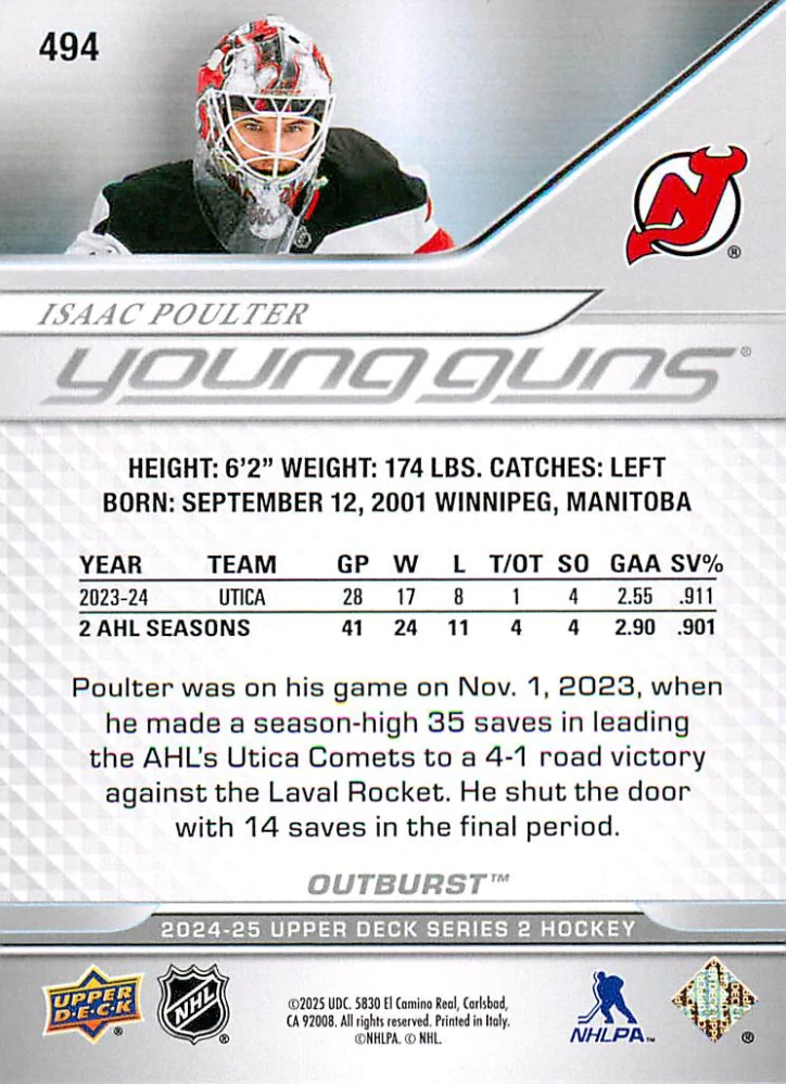 2024-25 UD Series 2 - Isaac Poulter - Young Guns Outburst #494