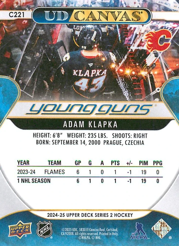 2024-25 UD Series 2 - Adam Klapka - Young Guns Canvas #C221