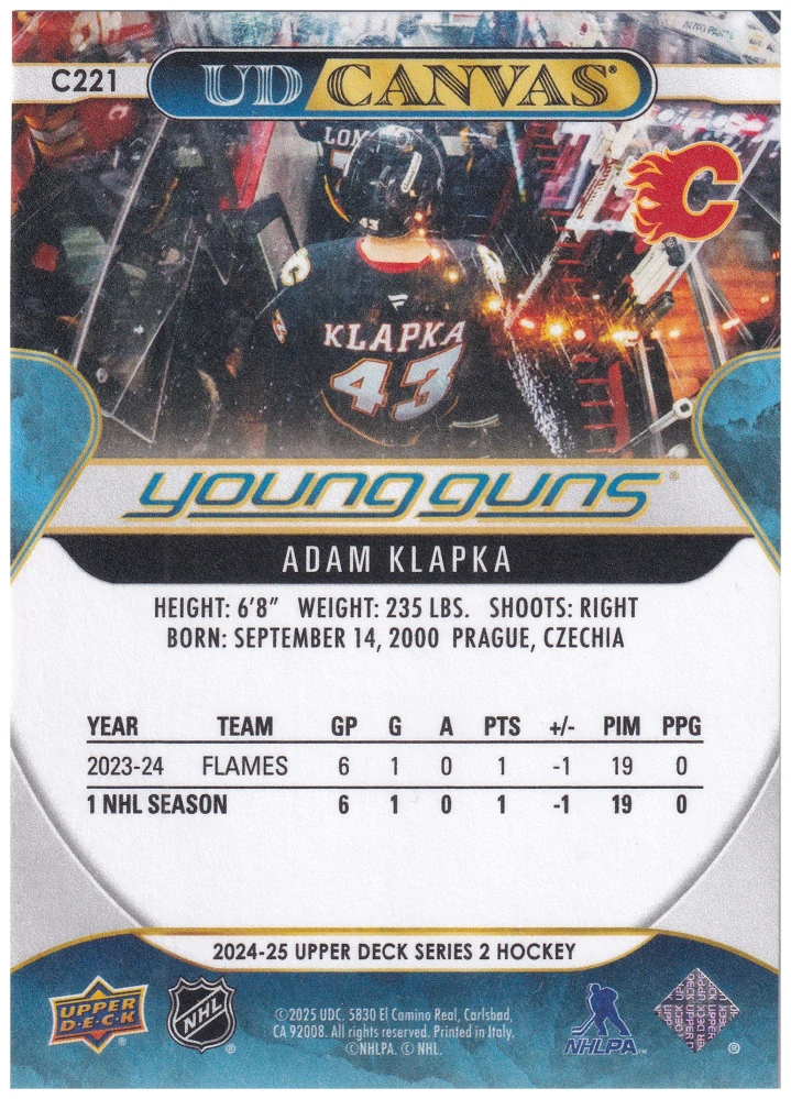 2024-25 UD Series 2 - Adam Klapka - Young Guns Canvas #C221