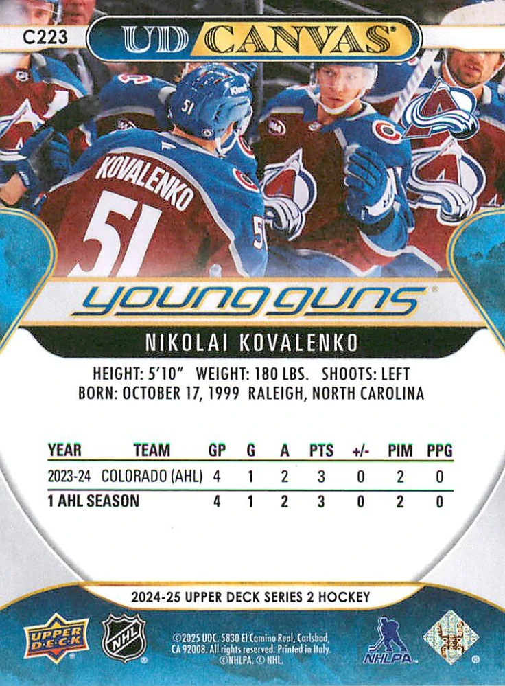 2024-25 UD Series 2 - Nikolai Kovalenko - Young Guns Canvas #C223