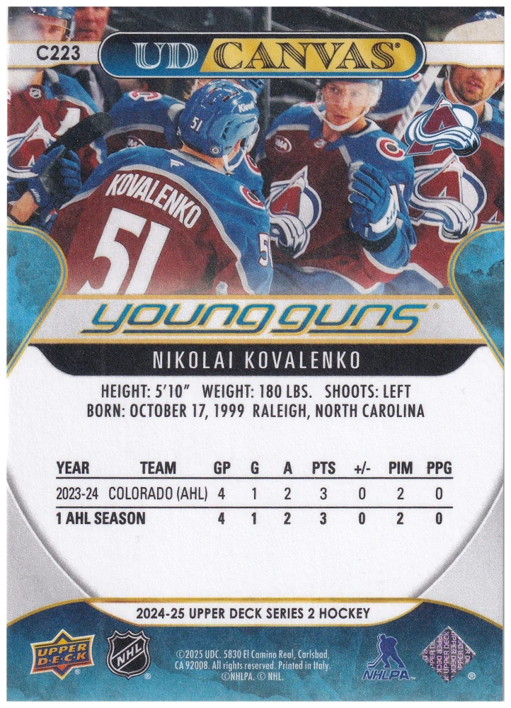 2024-25 UD Series 2 - Nikolai Kovalenko - Young Guns Canvas #C223