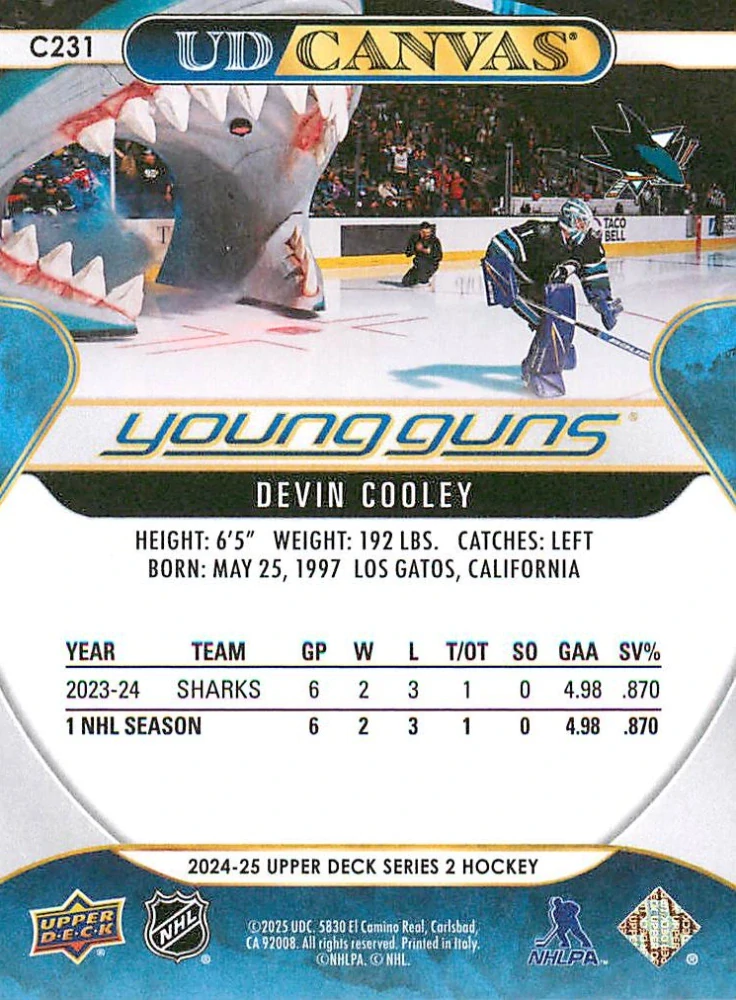 2024-25 UD Series 2 - Devin Cooley - Young Guns Canvas #C231