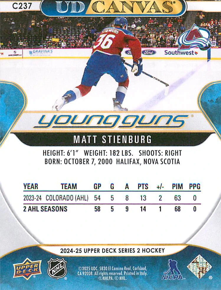 2024-25 UD Series 2 - Matt Stienburg - Young Guns Canvas #C237