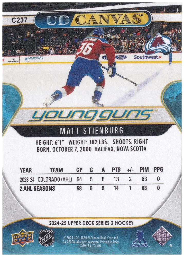 2024-25 UD Series 2 - Matt Stienburg - Young Guns Canvas #C237