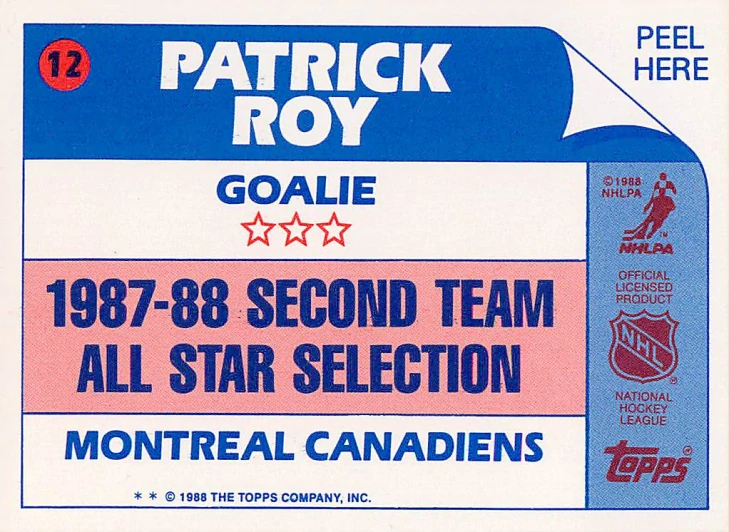 1988-89 Topps - Patrick Roy - All-Star Stickers #12
