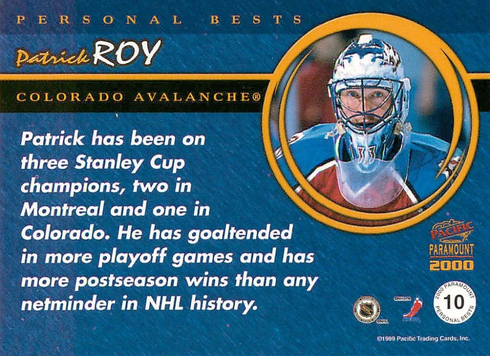 1999-00 Pacific Paramount - Patrick Roy - Personal Bests #10