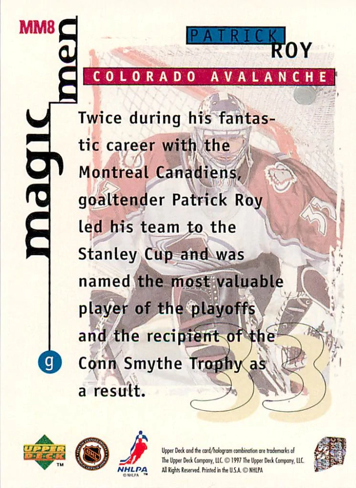 1997-98 UD Collector's Choice - Patrick Roy - Magic Men #MM8
