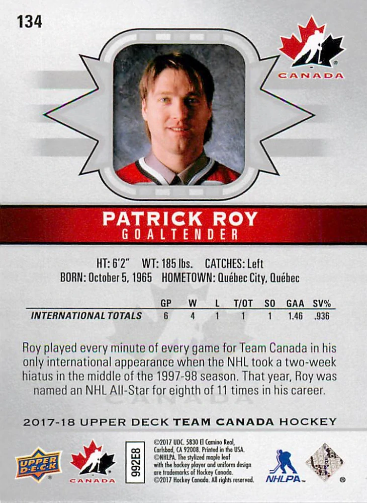 2017-18 UD Team Canada - Patrick Roy #134