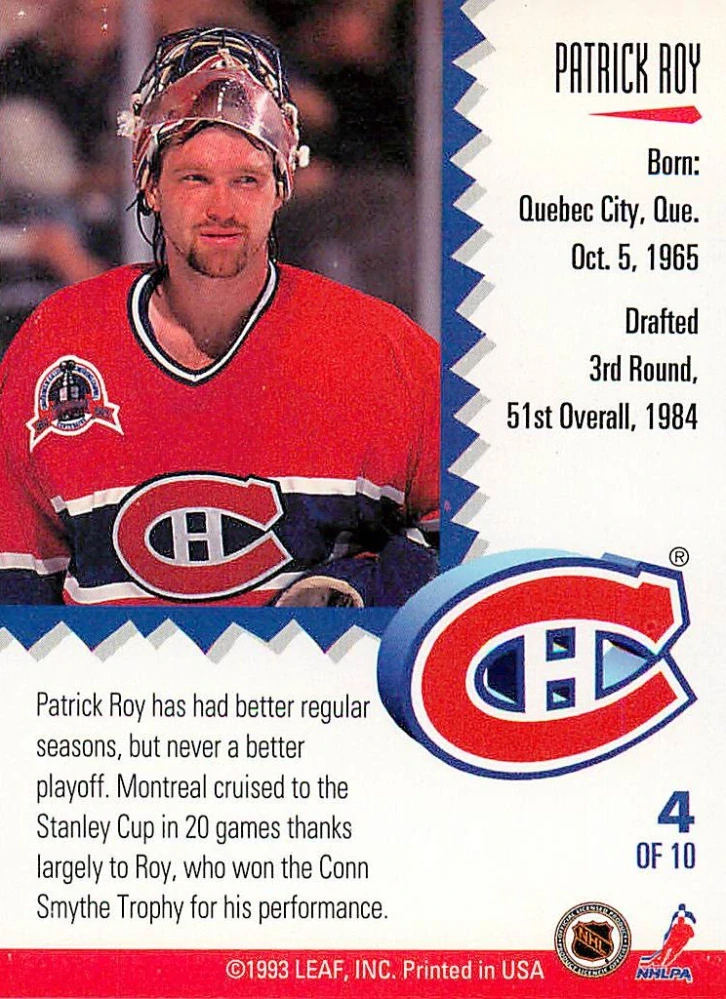 1993-94 Leaf - Patrick Roy - Painted Warriors #4