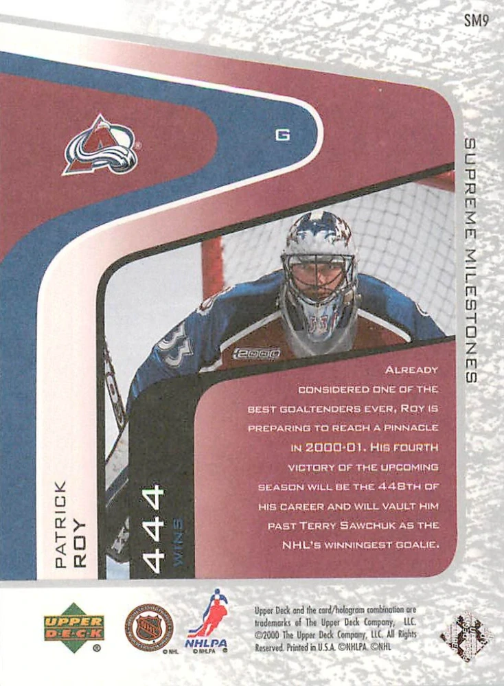 1999-00 UD Legends - Patrick Roy - Supreme Legends #SM9