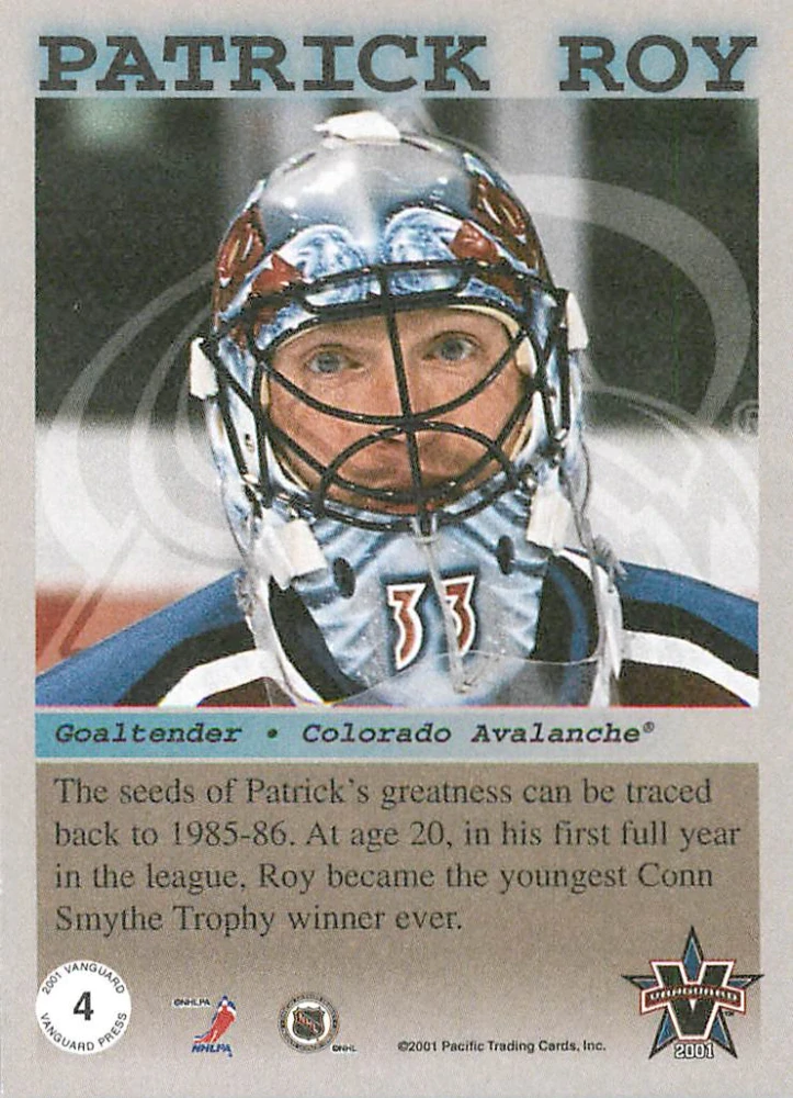2000-01 Pacific Vanguard - Patrick Roy - Vanguard Press #4
