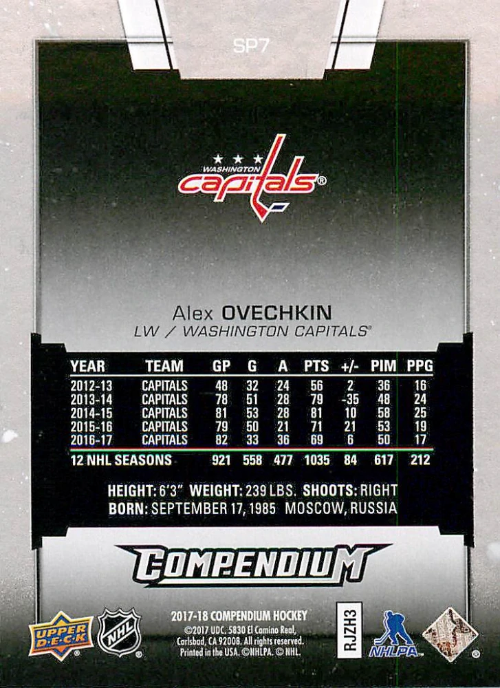 2017-18 UD Compendium - Alex Ovechkin #SP7