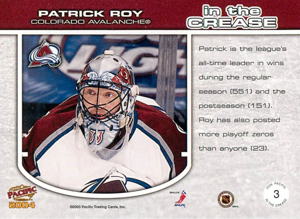 2003-04 Pacific - Patrick Roy - In The Crease #3