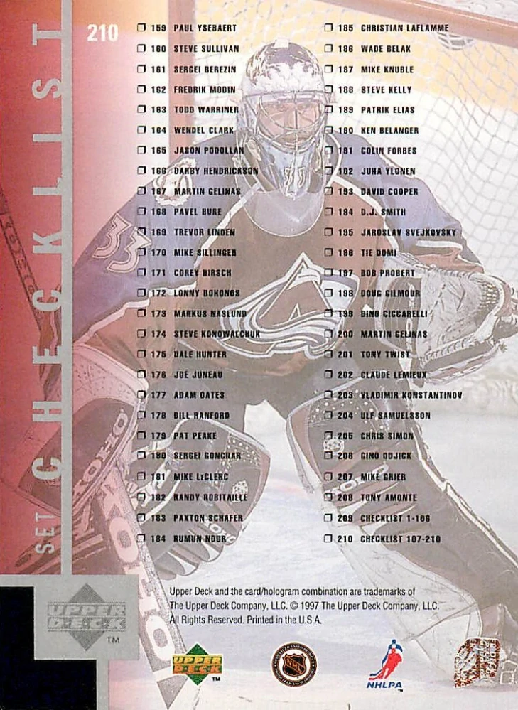 1997-98 UD Series 1 - Patrick Roy - Checklist #210