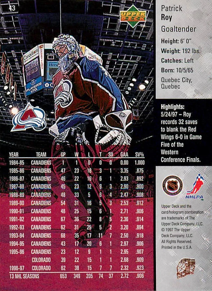 1997-98 UD Series 1 - Patrick Roy #43
