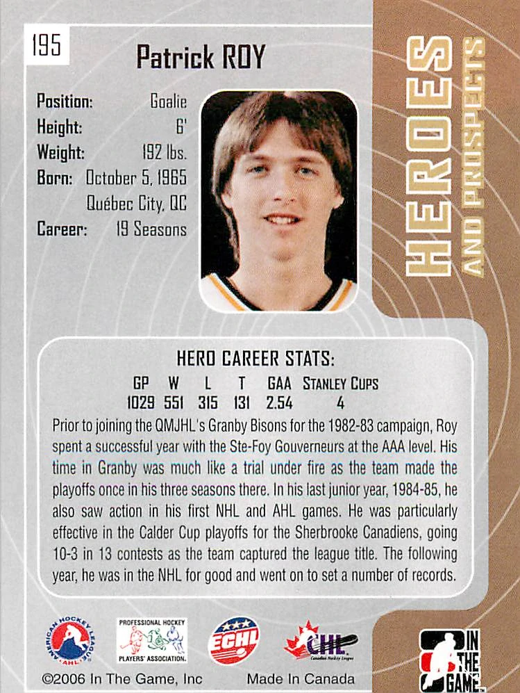 2005-06 ITG Heroes and Prospects - Patrick Roy #195