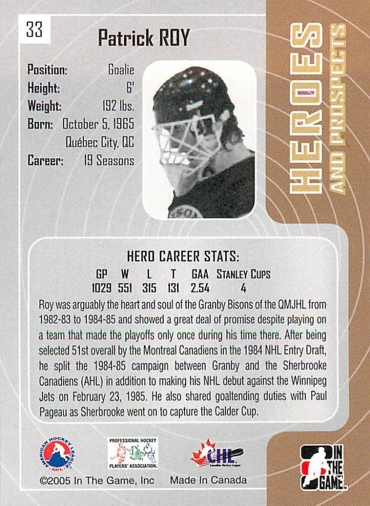 2005-06 ITG Heroes and Prospects - Patrick Roy #33