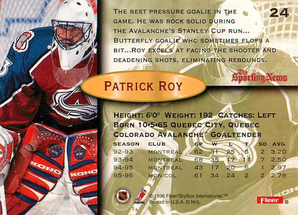 1996-97 Fleer - Patrick Roy #24