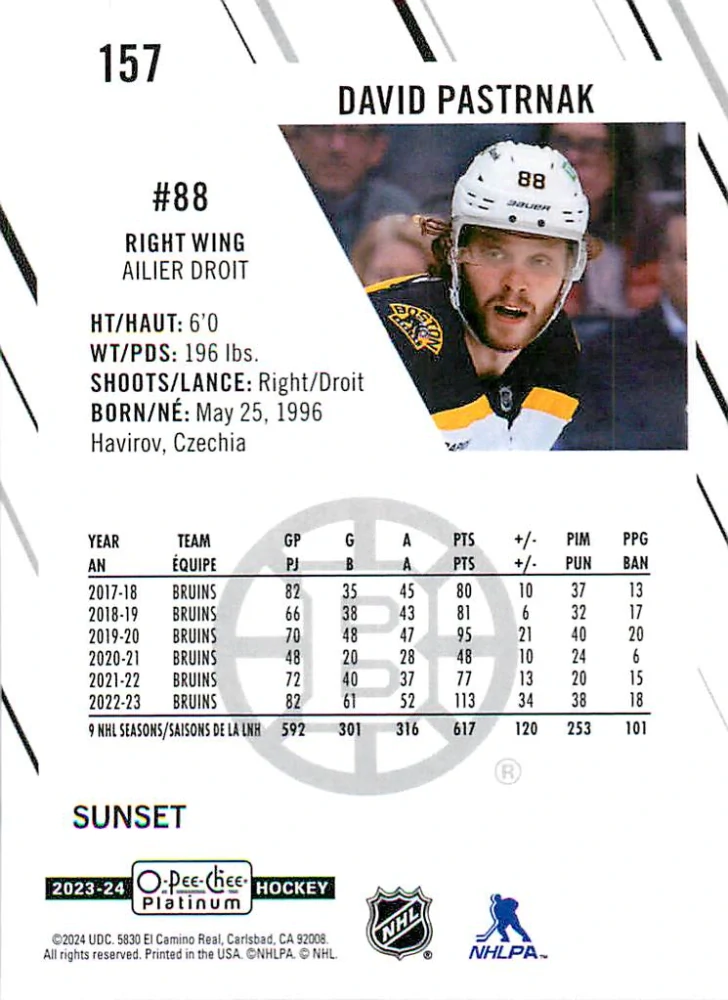 2023-24 UD O-Pee-Chee Platinum - David Pastrňák - Sunset #157