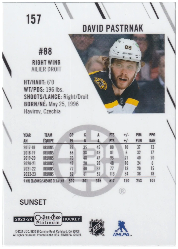 2023-24 UD O-Pee-Chee Platinum - David Pastrňák - Sunset #157