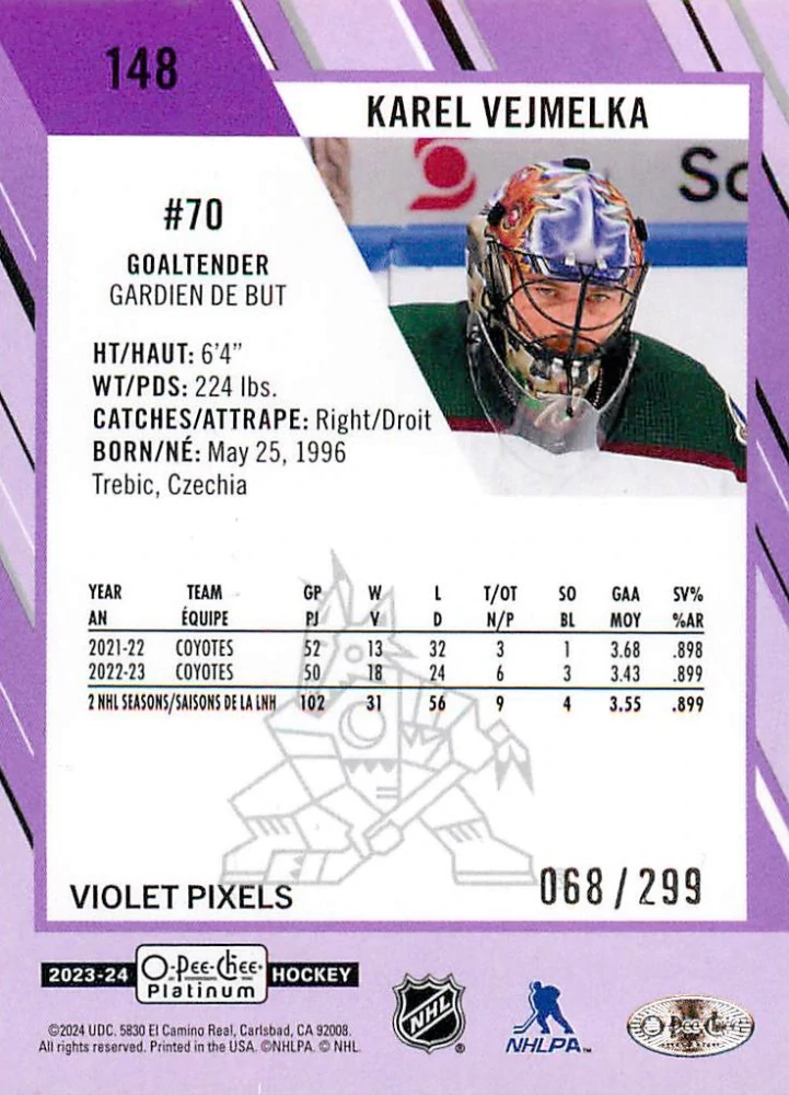 2023-24 UD O-Pee-Chee Platinum - Karel Vejmelka - Violet Pixels /299 #148