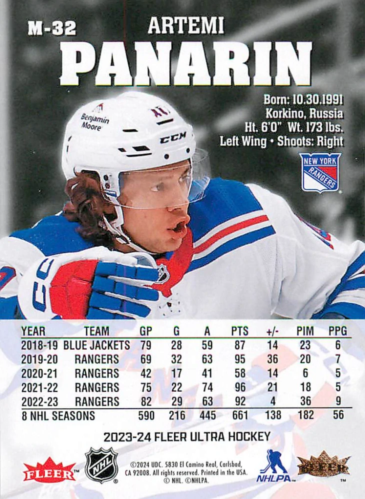 2023-24 UD Fleer Ultra - Artemi Panarin - Medallions #M-32