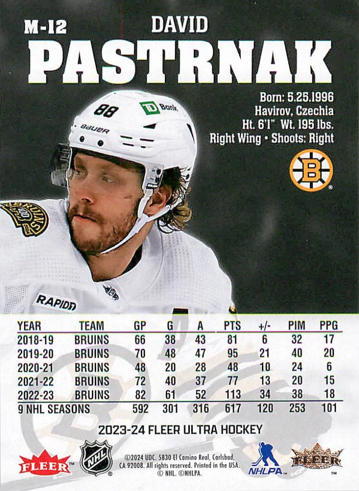 2023-24 UD Fleer Ultra - David Pastrňák - Medallions #M-12