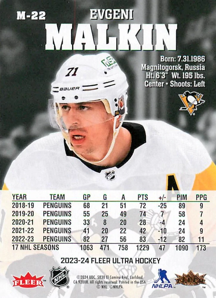 2023-24 UD Fleer Ultra - Evgeni Malkin - Medallions #M-22