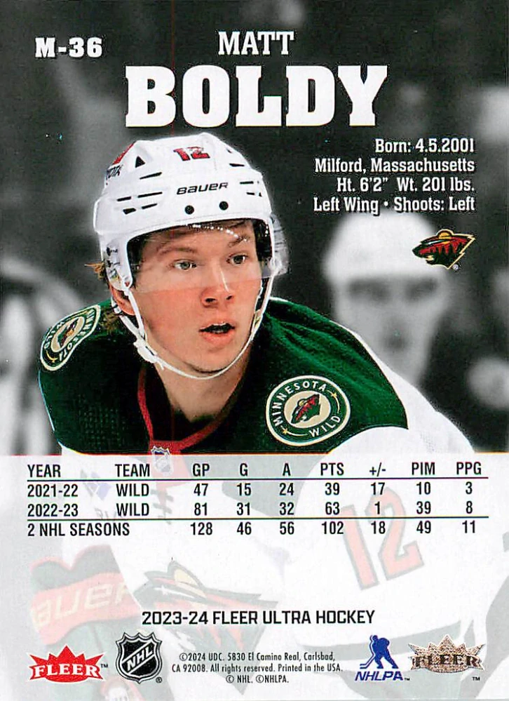 2023-24 UD Fleer Ultra - Matt Boldy - Medallions #M-36