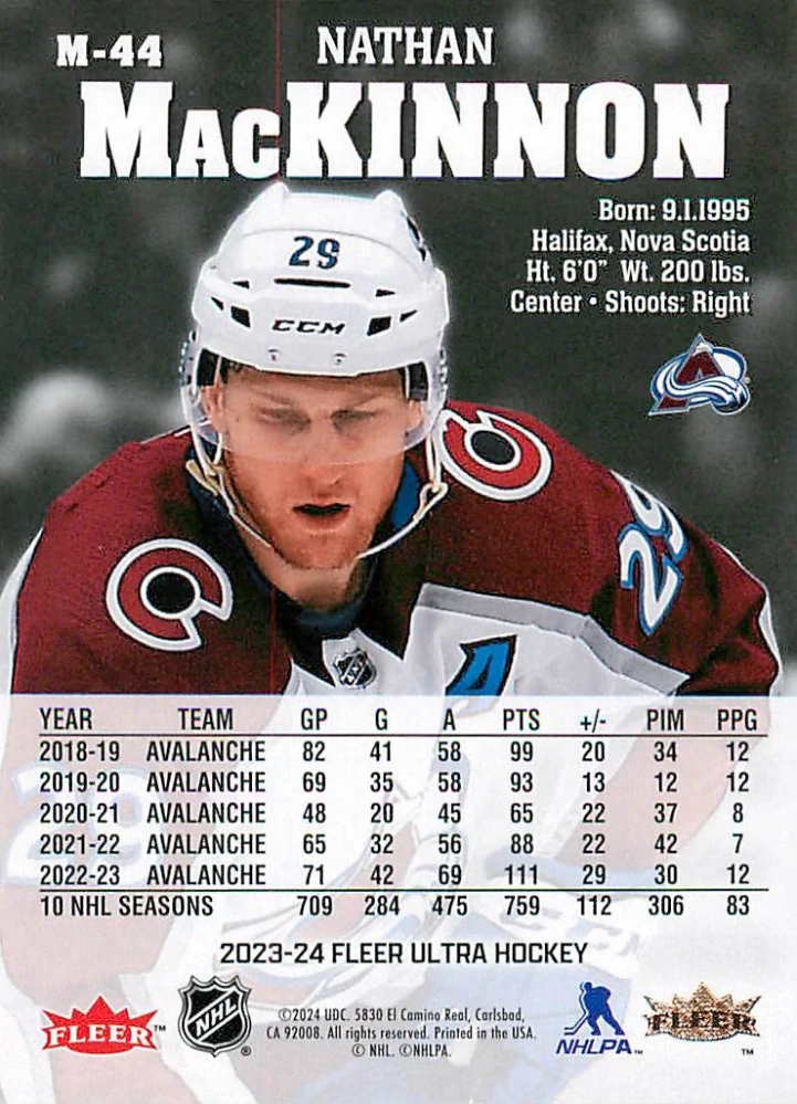 2023-24 UD Fleer Ultra - Nathan MacKinnon - Medallions #M-44