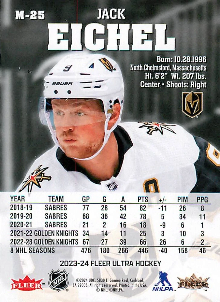 2023-24 UD Fleer Ultra - Jack Eichel - Medallions #M-25