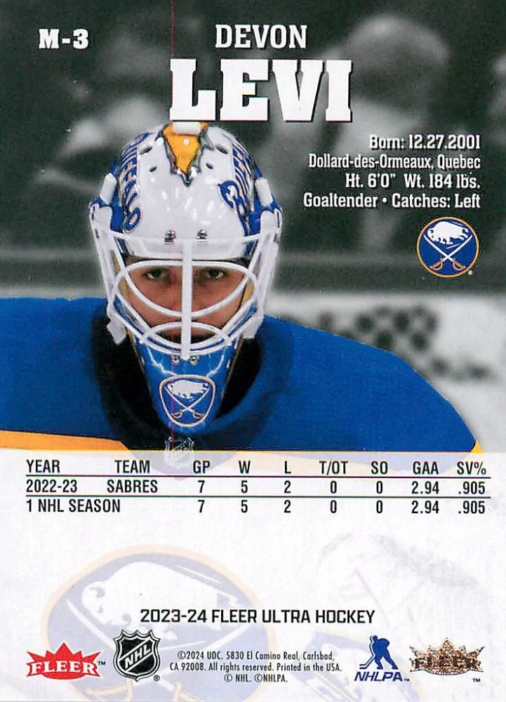 2023-24 UD Fleer Ultra - Devon Levi - Medallions #M-3