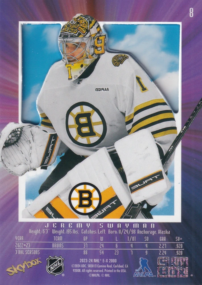 2023-24 UD Skybox E-X 2000 - Jeremy Swayman #8