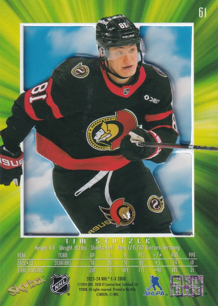 2023-24 UD Skybox E-X 2000 - Tim Stutzle #61