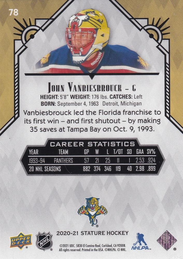 2020-21 UD Stature - John Vanbiesbrouck - Red /85 #78